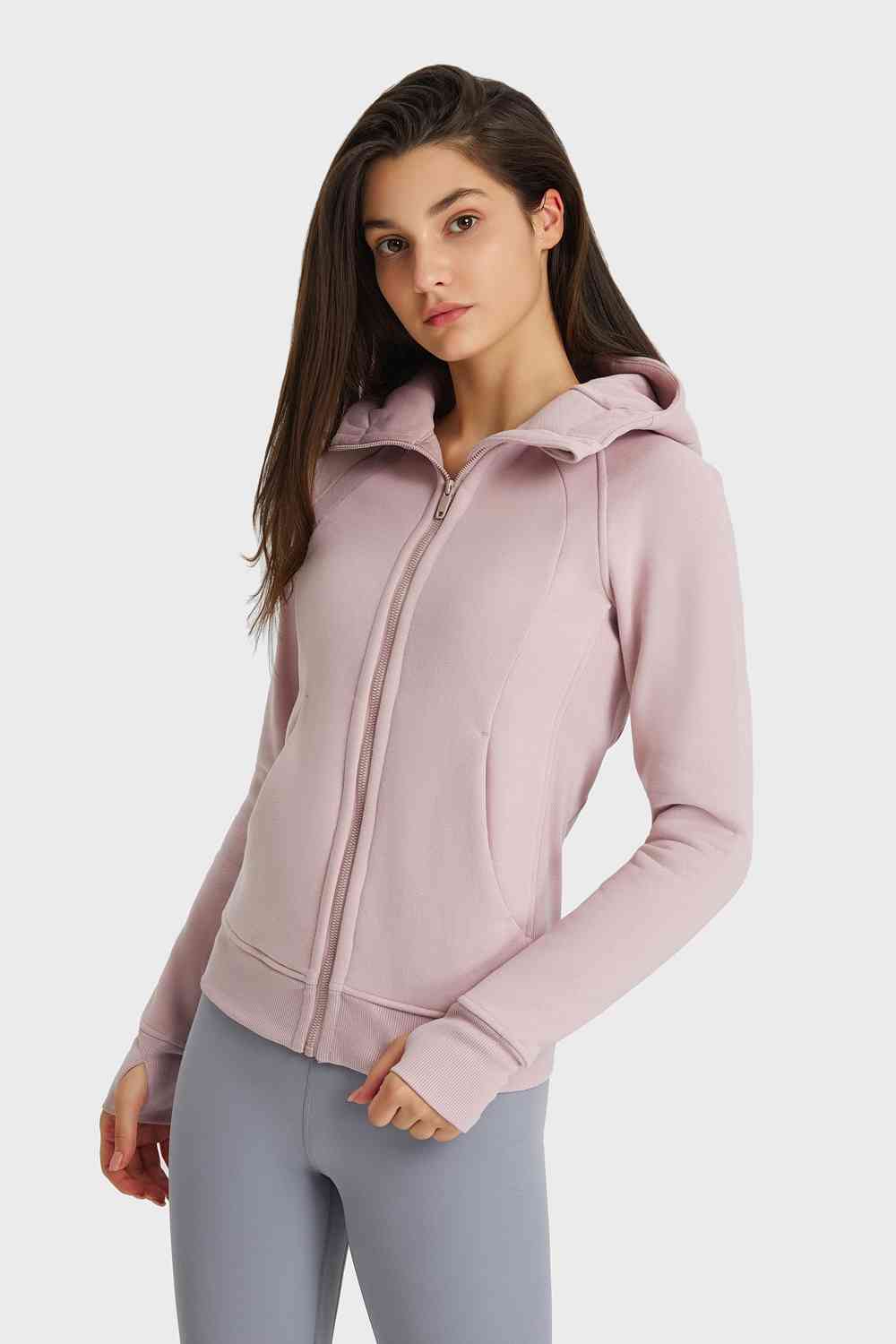 Zip Up Seam Detail Hooded Sports Jacket - Ladyez