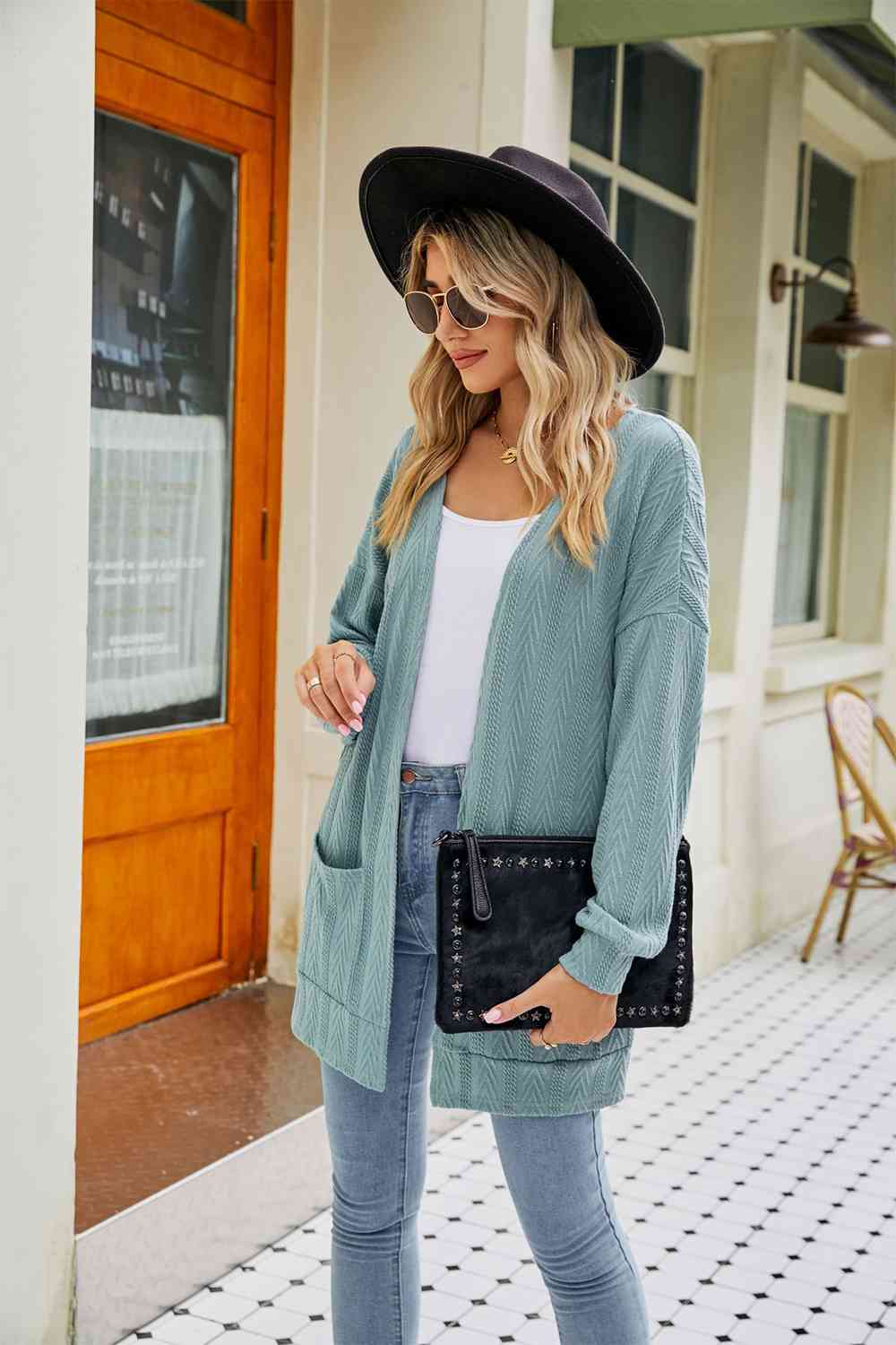 Long Sleeve Pocketed Cardigan - Ladyez