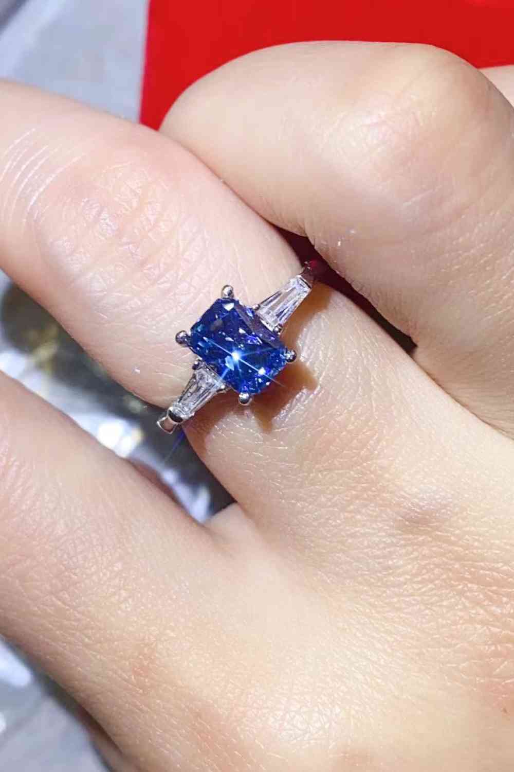 1 Carat Moissanite Platinum-Plated Rectangle Ring in Blue - Ladyez