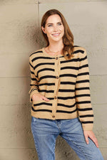 Woven Right Striped Button Front Cardigan - Ladyez