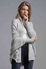 Double Take Dolman Sleeve Open Front Ribbed Trim Longline Cardigan - Ladyez