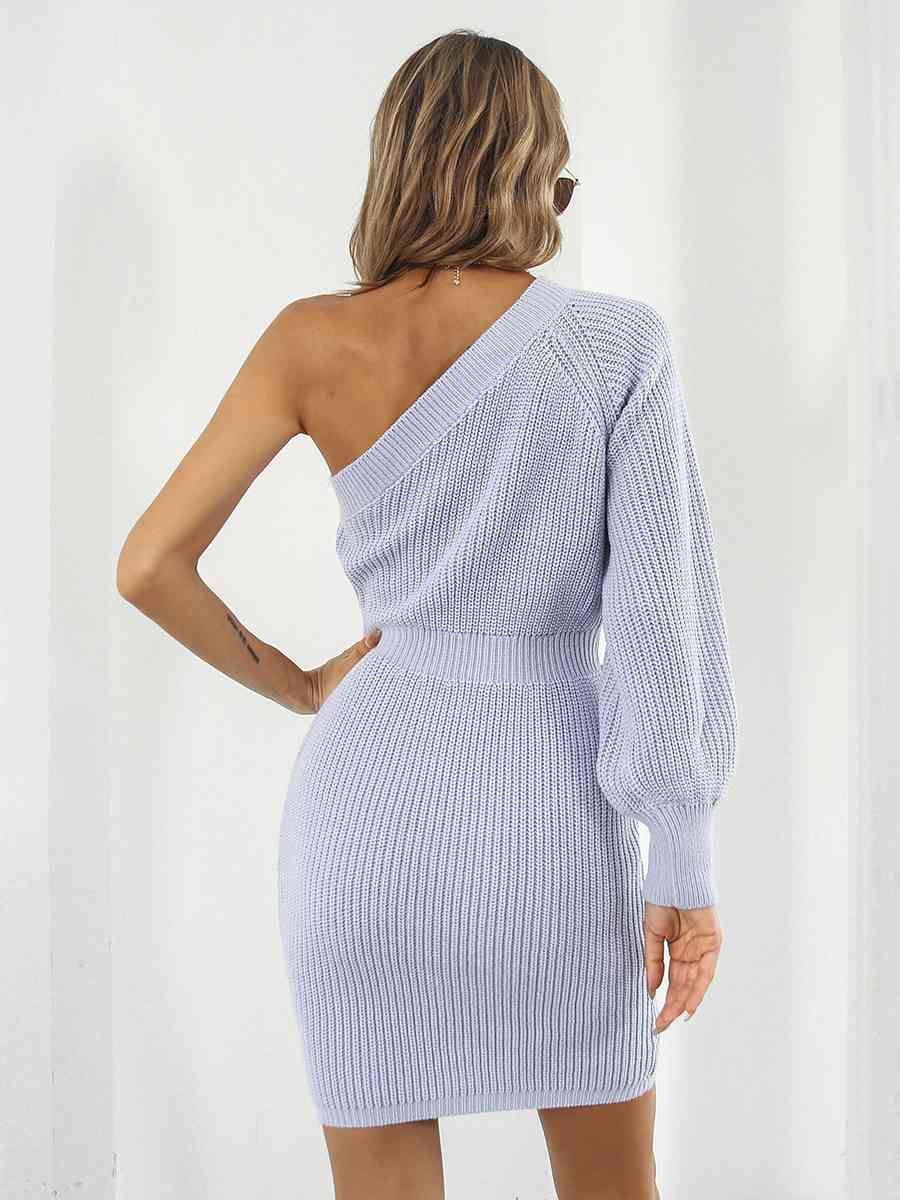 One-Shoulder Mini Sweater Dress - Ladyez