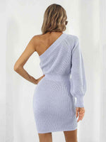 One-Shoulder Mini Sweater Dress - Ladyez