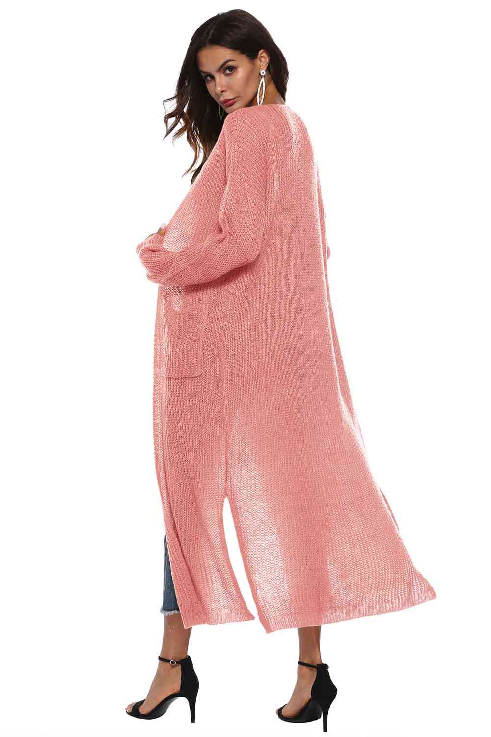 Long Sleeve Open Front Buttoned Cardigan - Ladyez