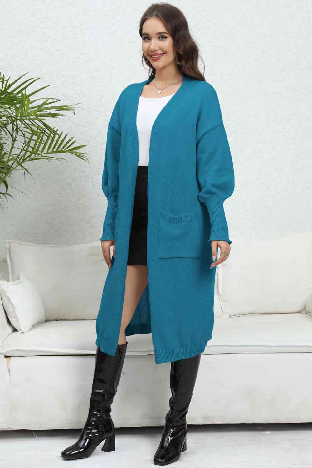 Open Front Dropped Shoulder Cardigan - Ladyez