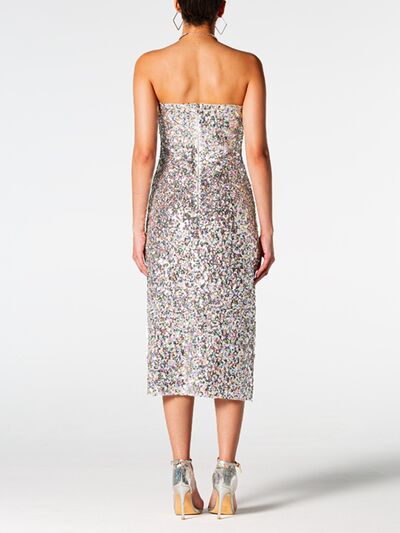 Sequin Straight Neck Midi Wrap Dress - Ladyez