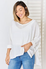 Zenana Full Size Waffle Knit V-Neck Long Sleeve Slit Top - Ladyez