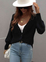 Double Take Rib-Knit Plunge Raglan Sleeve Cardigan - Ladyez