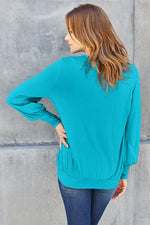 Basic Bae Full Size V-Neck Lantern Sleeve Blouse - Ladyez