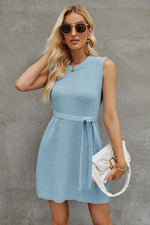 Tied Round Neck Sleeveless Sweater Dress - Ladyez