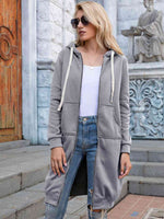 Zip-Up Longline Hoodie with Pockets - Ladyez