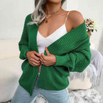 Open Front Lantern Sleeve Cardigan - Ladyez