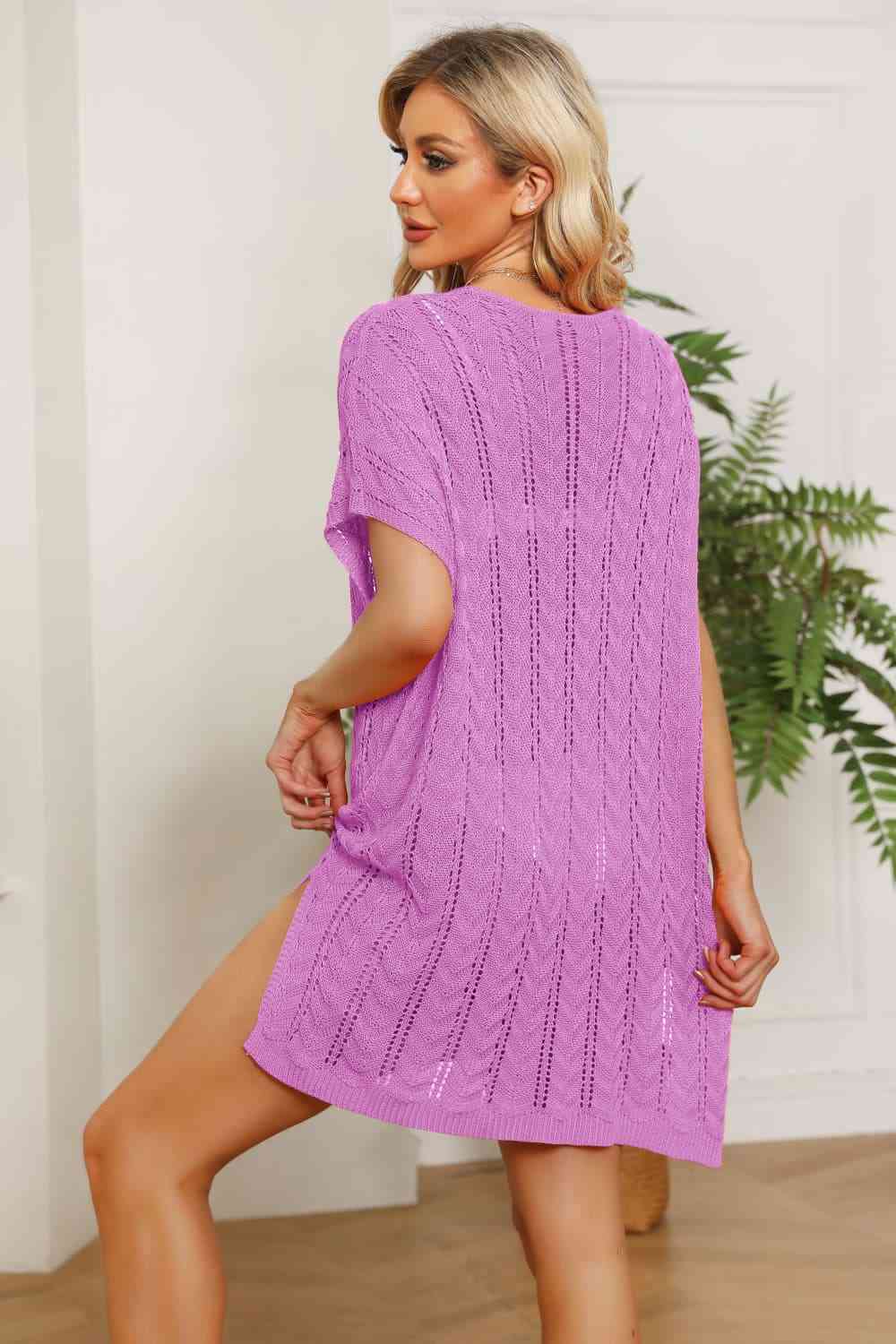 Openwork Side Slit Knit Dress - Ladyez