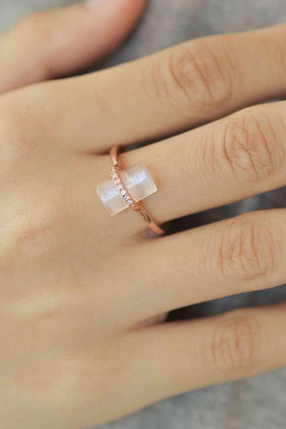 Natural Moonstone Platinum-Plated Ring - Ladyez