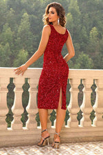 Sequin Sleeveless Slit Dress - Ladyez