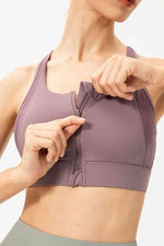 Zip-Up Round Neck Sports Bra - Ladyez