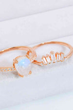 Natural Moonstone and Zircon 18K Rose Gold-Plated Two-Piece Ring Set - Ladyez