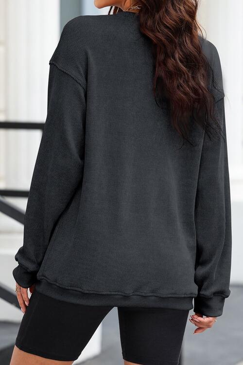 Sequin Candy Cane Round Neck Sweatshirt - Ladyez