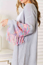 Woven Right Fringe Sleeve Dropped Shoulder Cardigan - Ladyez