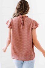Polka Dot Smocked Flutter Sleeve Blouse - Ladyez