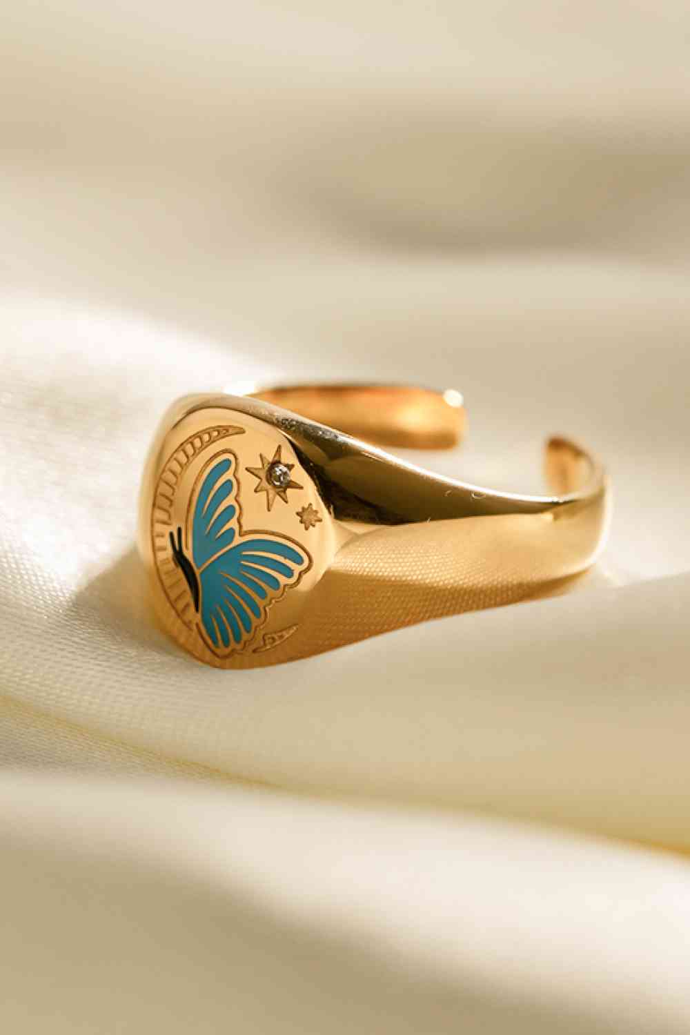 Butterfly Pattern Stainless Steel Open Ring - Ladyez