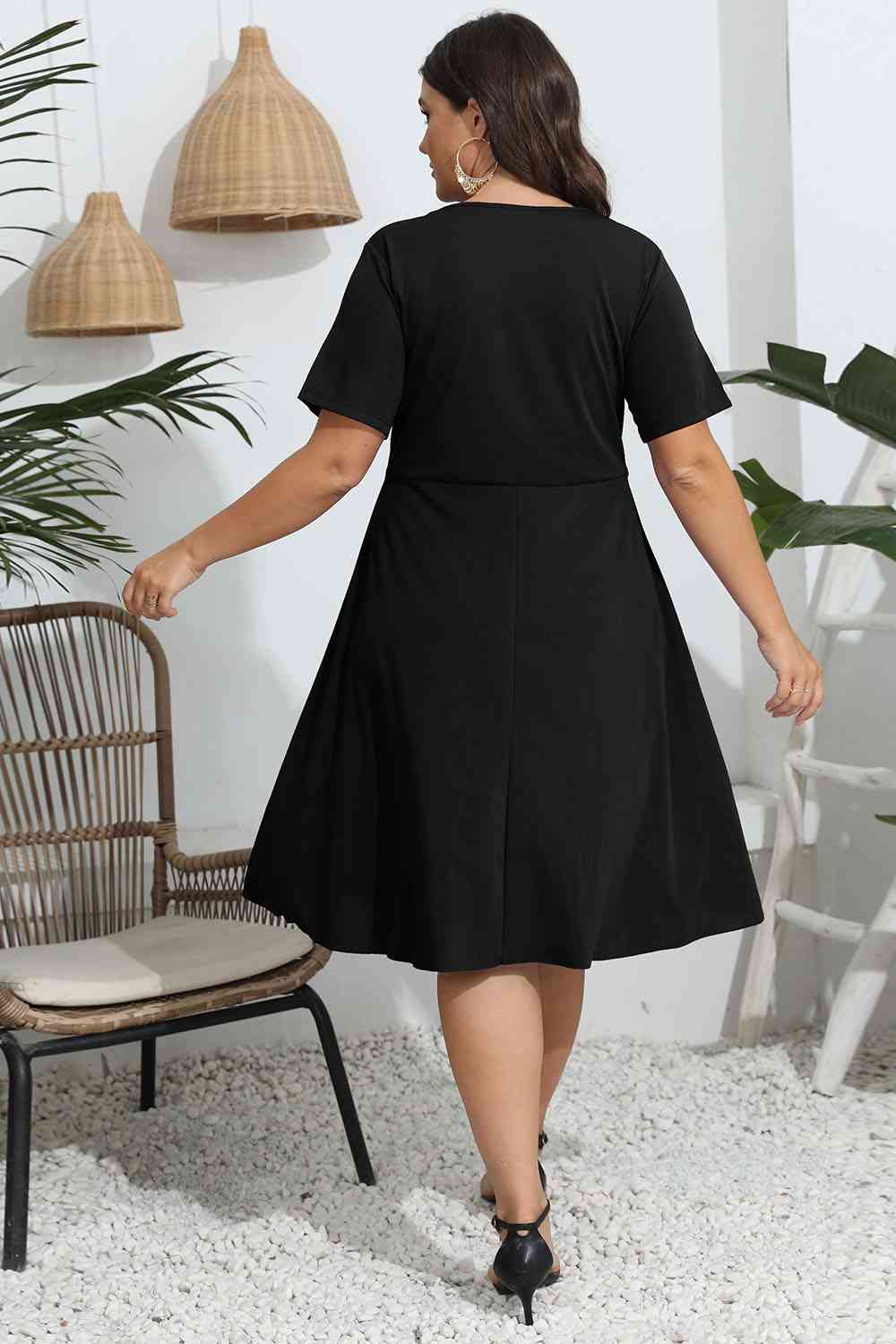 Plus Size Round Neck Openwork Dress - Ladyez