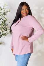 Celeste Full Size Texture Half Button Long Sleeve Blouse - Ladyez