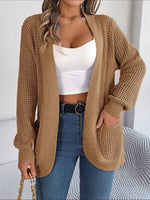 Open Front Long Sleeve Cardigan with Pockets - Ladyez