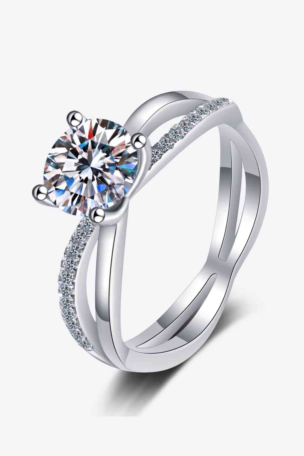 1 Carat Moissanite Crisscross Split Shank Ring - Ladyez