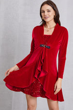 Sequin Ruffle Hem Long Sleeve Mini Dress - Ladyez