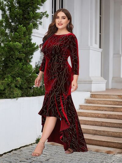 Plus Size Ruffle Hem High-Low Dress - Ladyez