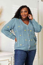 HEYSON Full Size Floral Embroidered Cable Cardigan - Ladyez