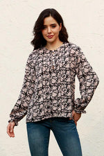 Floral Flounce Sleeve Round Neck Blouse - Ladyez