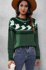 Ghost Pattern Round Neck Long Sleeve Sweater - Ladyez