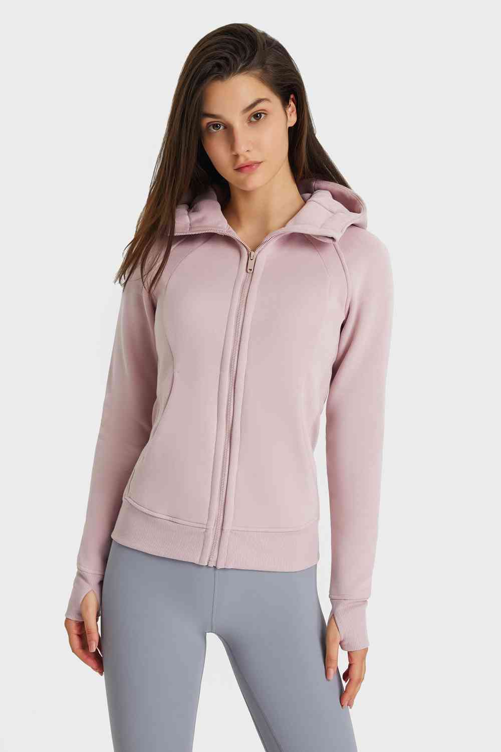 Zip Up Seam Detail Hooded Sports Jacket - Ladyez