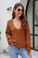 V-Neck Center Seam Sweater - Ladyez