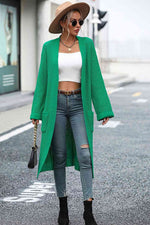 Dropped Shoulder Long Sleeve Cardigan with Pocket - Ladyez