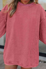 Ribbed Round Neck Drop Shoulder Sweatshirt - Ladyez