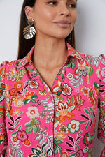 Floral Button Up Flounce Sleeve Shirt - Ladyez