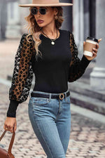 Round Neck Lantern Sleeve Blouse - Ladyez