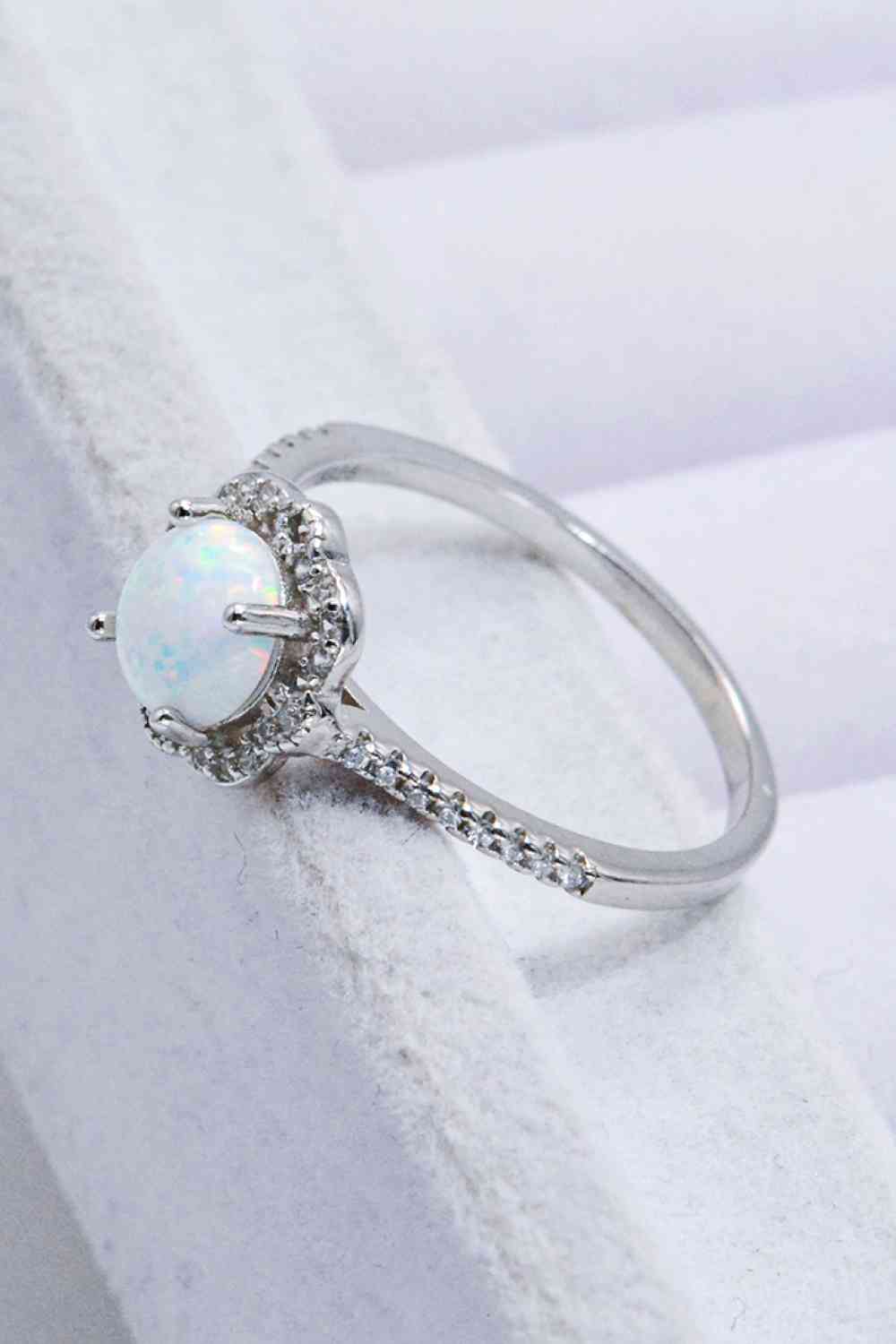 Platinum-Plated 4-Prong Opal Ring - Ladyez