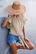 Flutter Sleeve Tie-Front Blouse - Ladyez