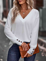 V-Neck Long Sleeve Top - Ladyez