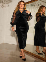 Plus Size Twist Front Lantern Sleeve Slit Dress - Ladyez