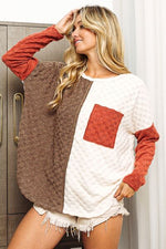 BiBi Color Block Brushed Checker Top - Ladyez