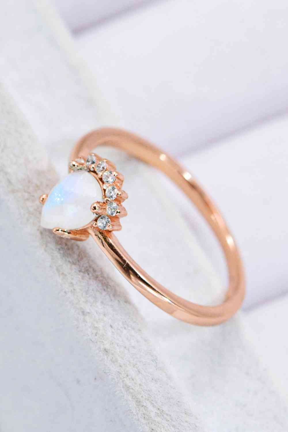 18K Rose Gold-Plated Pear Shape Natural Moonstone Ring - Ladyez