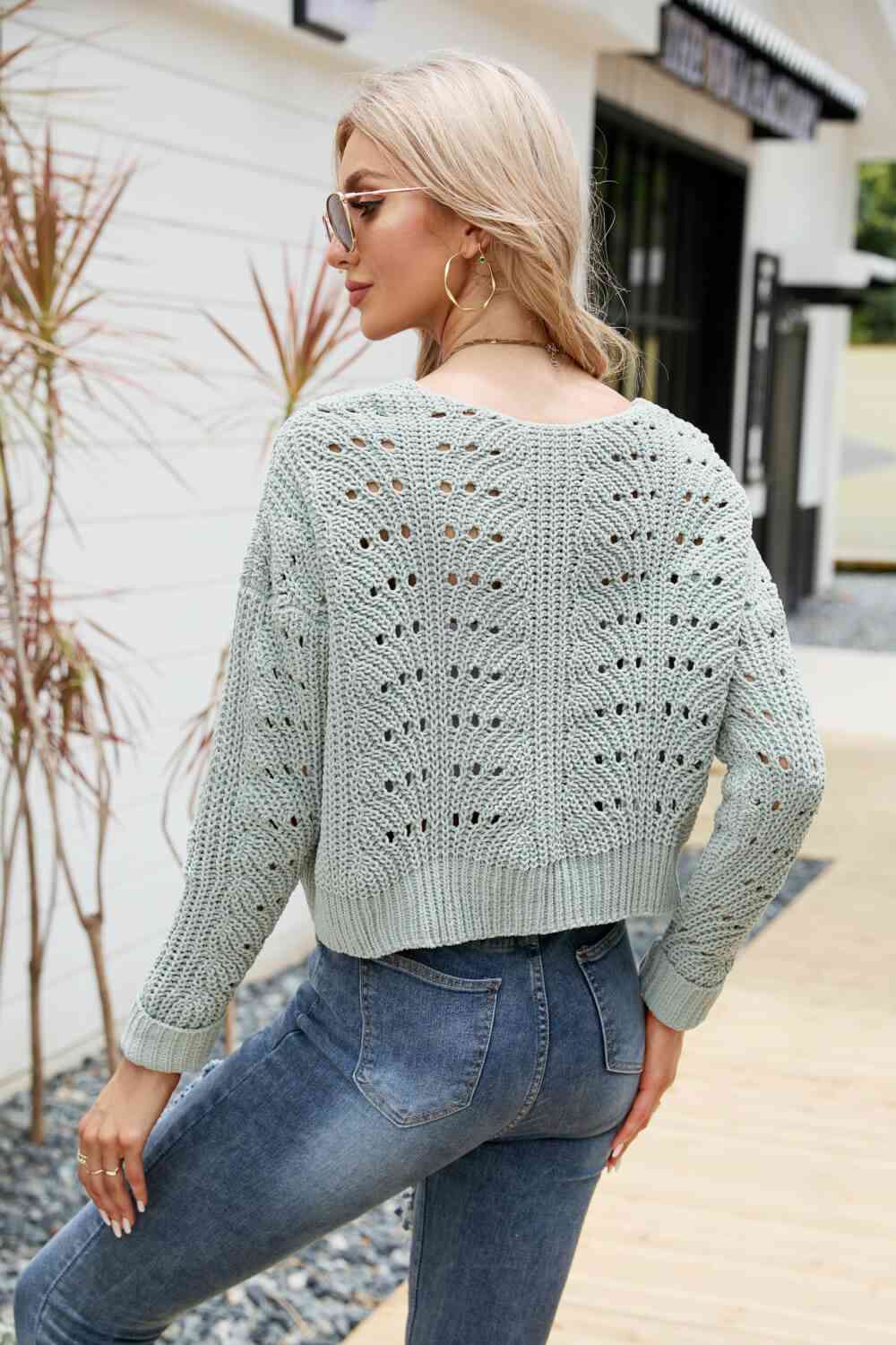 Open Front Cuffed Cropped Cardigan - Ladyez