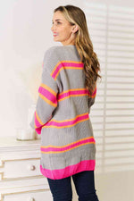 Woven Right Ribbed Long Sleeve Cardigan - Ladyez