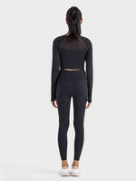 Square Neck Long Sleeve Cropped Sports Top - Ladyez