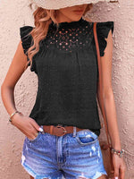Swiss Dot Butterfly Sleeve Top - Ladyez